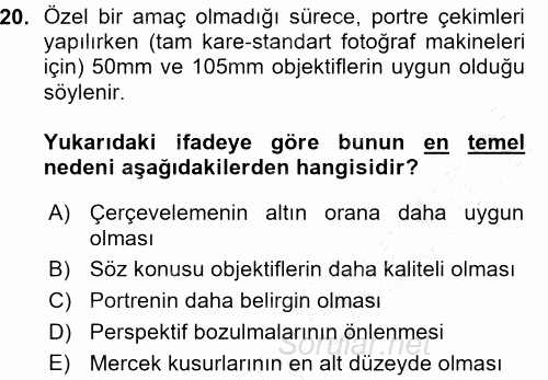 Temel Fotoğrafçılık 2015 - 2016 Ara Sınavı 20.Soru