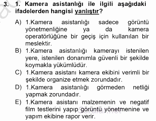 Film ve Video Yapımı 2014 - 2015 Dönem Sonu Sınavı 3.Soru