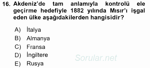 Osmanlı Tarihi (1876–1918) 2017 - 2018 Ara Sınavı 16.Soru