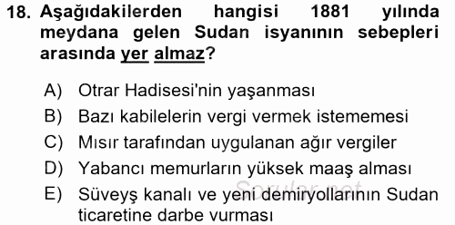 Osmanlı Tarihi (1876–1918) 2017 - 2018 Ara Sınavı 18.Soru