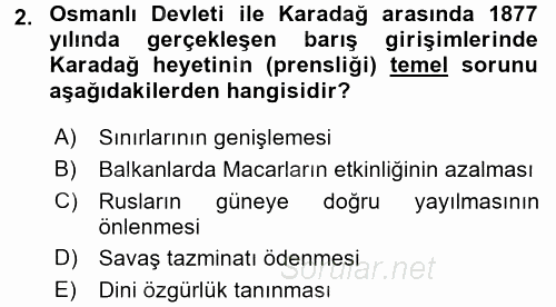 Osmanlı Tarihi (1876–1918) 2017 - 2018 Ara Sınavı 2.Soru