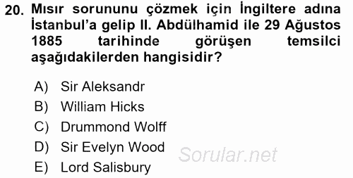 Osmanlı Tarihi (1876–1918) 2017 - 2018 Ara Sınavı 20.Soru