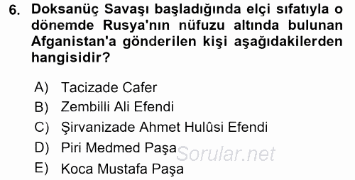 Osmanlı Tarihi (1876–1918) 2017 - 2018 Ara Sınavı 6.Soru