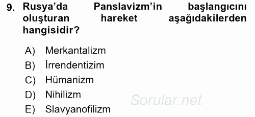 Osmanlı Tarihi (1876–1918) 2017 - 2018 Ara Sınavı 9.Soru