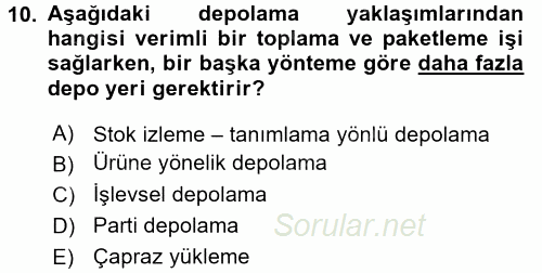 Tedarik Zinciri Yönetimi 2015 - 2016 Tek Ders Sınavı 10.Soru