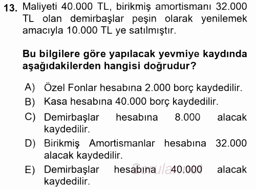 Genel Muhasebe 2016 - 2017 Ara Sınavı 13.Soru