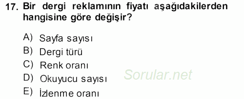 Medya Planlama 2013 - 2014 Dönem Sonu Sınavı 17.Soru