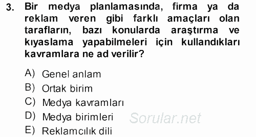 Medya Planlama 2013 - 2014 Dönem Sonu Sınavı 3.Soru
