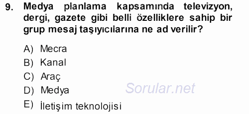 Medya Planlama 2013 - 2014 Dönem Sonu Sınavı 9.Soru