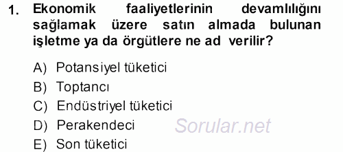 İşletme İlkeleri 2014 - 2015 Ara Sınavı 1.Soru