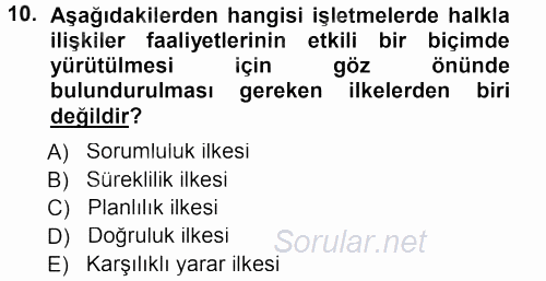 İşletme İlkeleri 2014 - 2015 Ara Sınavı 10.Soru