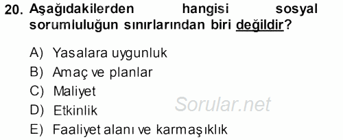 İşletme İlkeleri 2014 - 2015 Ara Sınavı 20.Soru