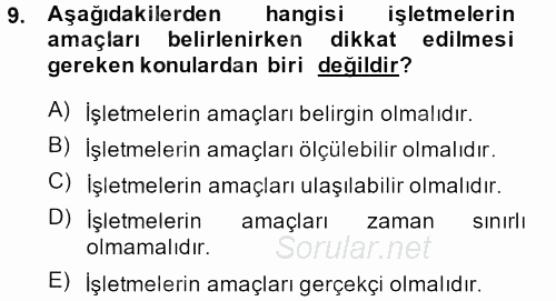 İşletme İlkeleri 2014 - 2015 Ara Sınavı 9.Soru