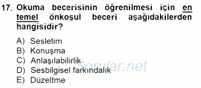 Erken Çocukluk Döneminde Gelişim 2 2014 - 2015 Ara Sınavı 17.Soru