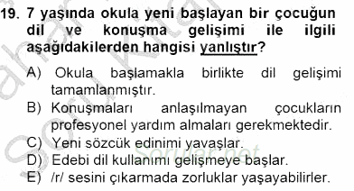 Erken Çocukluk Döneminde Gelişim 2 2014 - 2015 Ara Sınavı 19.Soru