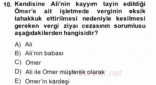 Vergi Ceza Hukuku 2014 - 2015 Ara Sınavı 10.Soru