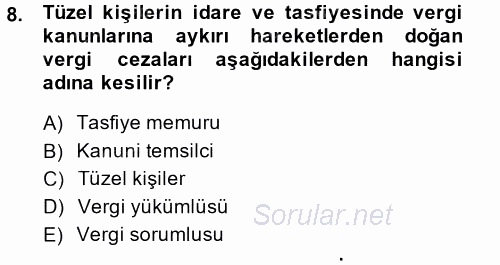 Vergi Ceza Hukuku 2014 - 2015 Ara Sınavı 8.Soru