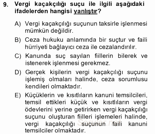 Vergi Ceza Hukuku 2014 - 2015 Ara Sınavı 9.Soru