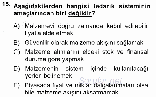 Uluslararası Lojistik 2013 - 2014 Ara Sınavı 15.Soru