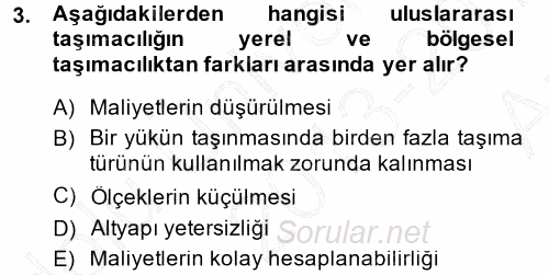 Uluslararası Lojistik 2013 - 2014 Ara Sınavı 3.Soru