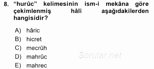 Osmanlı Türkçesi 2 2017 - 2018 Ara Sınavı 8.Soru