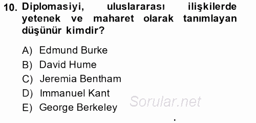 Diplomasi Tarihi 2014 - 2015 Ara Sınavı 10.Soru