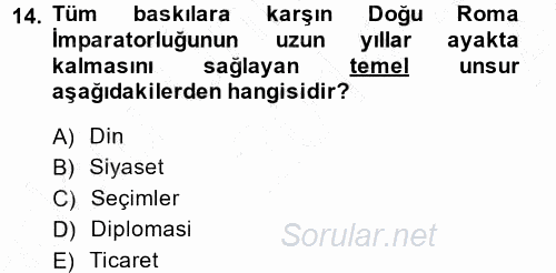 Diplomasi Tarihi 2014 - 2015 Ara Sınavı 14.Soru