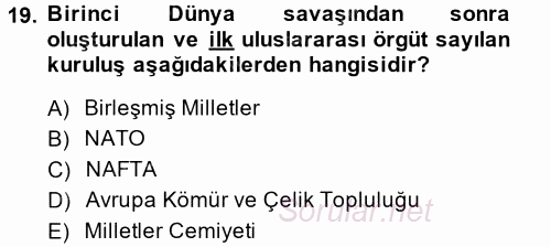Diplomasi Tarihi 2014 - 2015 Ara Sınavı 19.Soru