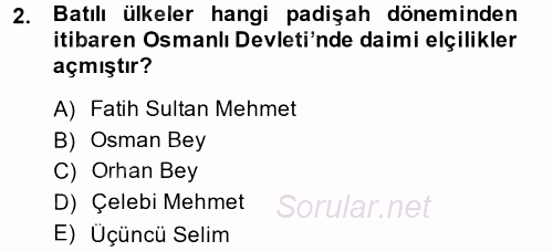 Diplomasi Tarihi 2014 - 2015 Ara Sınavı 2.Soru