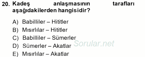 Diplomasi Tarihi 2014 - 2015 Ara Sınavı 20.Soru