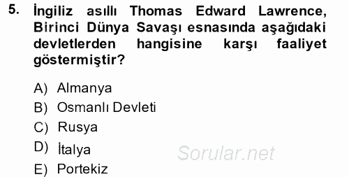 Diplomasi Tarihi 2014 - 2015 Ara Sınavı 5.Soru