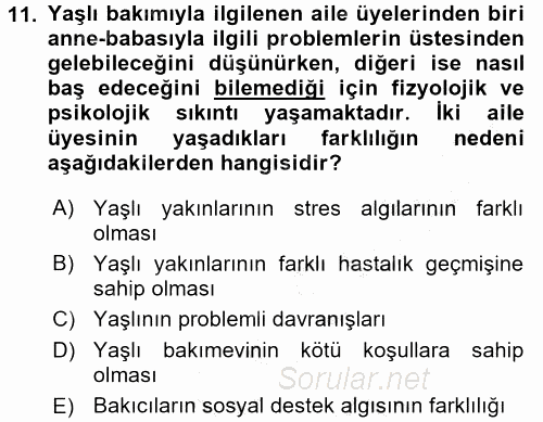 Yaşlılarda Çatışma Ve Stres Yönetimi 2 2016 - 2017 Ara Sınavı 11.Soru
