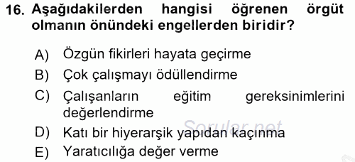 Yaşlılarda Çatışma Ve Stres Yönetimi 2 2016 - 2017 Ara Sınavı 16.Soru