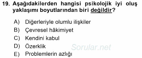 Yaşlılarda Çatışma Ve Stres Yönetimi 2 2016 - 2017 Ara Sınavı 19.Soru