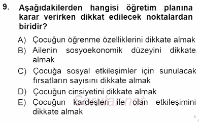 Davranış Ve Öğrenme Sorunu Olan Çocukların Eğitimi 2012 - 2013 Dönem Sonu Sınavı 9.Soru