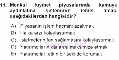Yatırımcı İlişkileri Yönetimi 2015 - 2016 Ara Sınavı 11.Soru