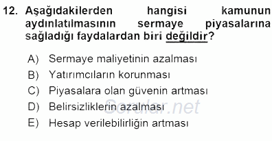 Yatırımcı İlişkileri Yönetimi 2015 - 2016 Ara Sınavı 12.Soru