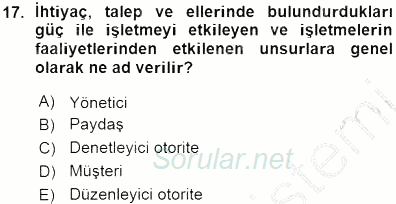 Yatırımcı İlişkileri Yönetimi 2015 - 2016 Ara Sınavı 17.Soru
