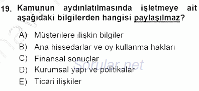 Yatırımcı İlişkileri Yönetimi 2015 - 2016 Ara Sınavı 19.Soru