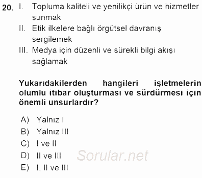 Yatırımcı İlişkileri Yönetimi 2015 - 2016 Ara Sınavı 20.Soru