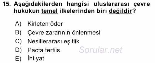 Uluslararası Hukuk 2 2015 - 2016 Ara Sınavı 15.Soru