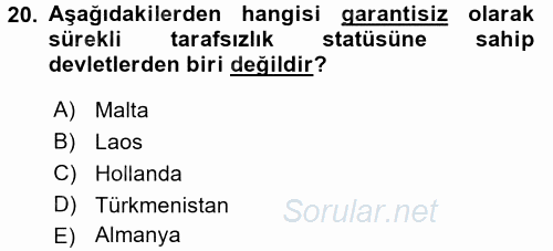 Uluslararası Hukuk 2 2015 - 2016 Ara Sınavı 20.Soru