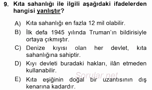 Uluslararası Hukuk 2 2015 - 2016 Ara Sınavı 9.Soru