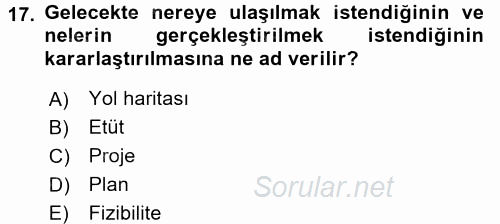 Proje Analizi ve Değerlendirme 2017 - 2018 Dönem Sonu Sınavı 17.Soru