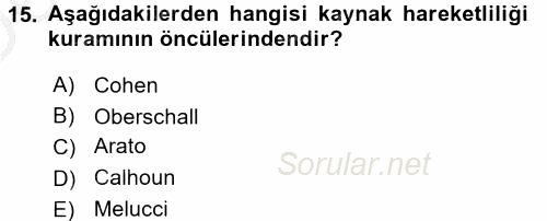 Yeni Toplumsal Hareketler 2016 - 2017 3 Ders Sınavı 15.Soru