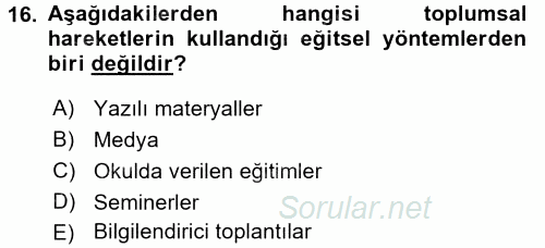 Yeni Toplumsal Hareketler 2016 - 2017 3 Ders Sınavı 16.Soru