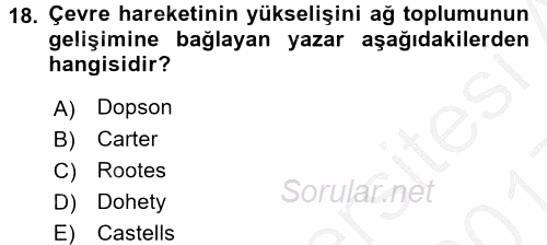 Yeni Toplumsal Hareketler 2016 - 2017 3 Ders Sınavı 18.Soru