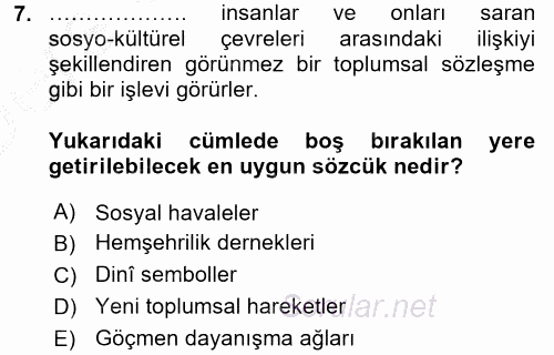 Yeni Toplumsal Hareketler 2016 - 2017 3 Ders Sınavı 7.Soru