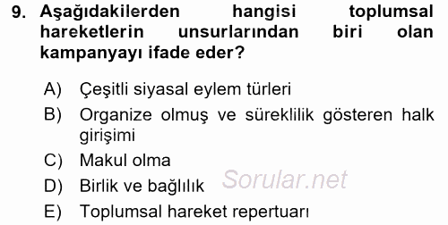 Yeni Toplumsal Hareketler 2016 - 2017 3 Ders Sınavı 9.Soru