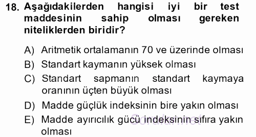 Ölçme Ve Değerlendirme 2014 - 2015 Dönem Sonu Sınavı 18.Soru